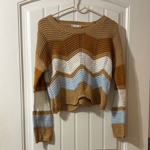 Chevron Patterned Tan and Blue Women's Sweater
